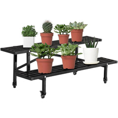 2 Tier Metal Plant Stand with Wheels 45.7 x 17.5 x 16.1 inch