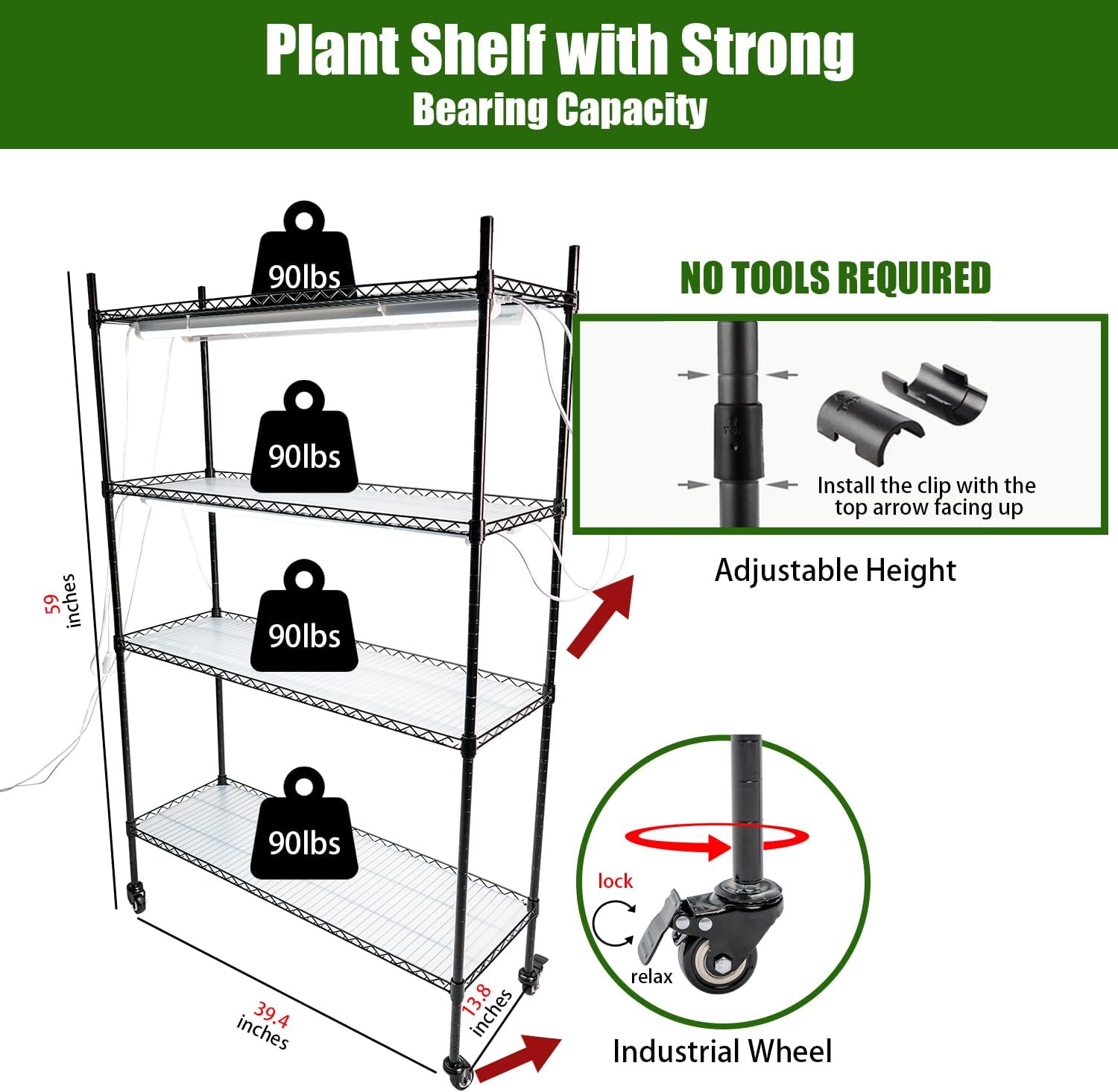 4-Tier Portable Metal Plant Stand with Wheels