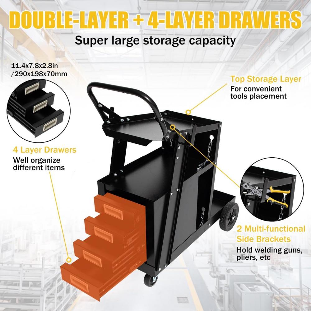 2-Tier 4 Drawers Welder Cart with 265LB Capacity