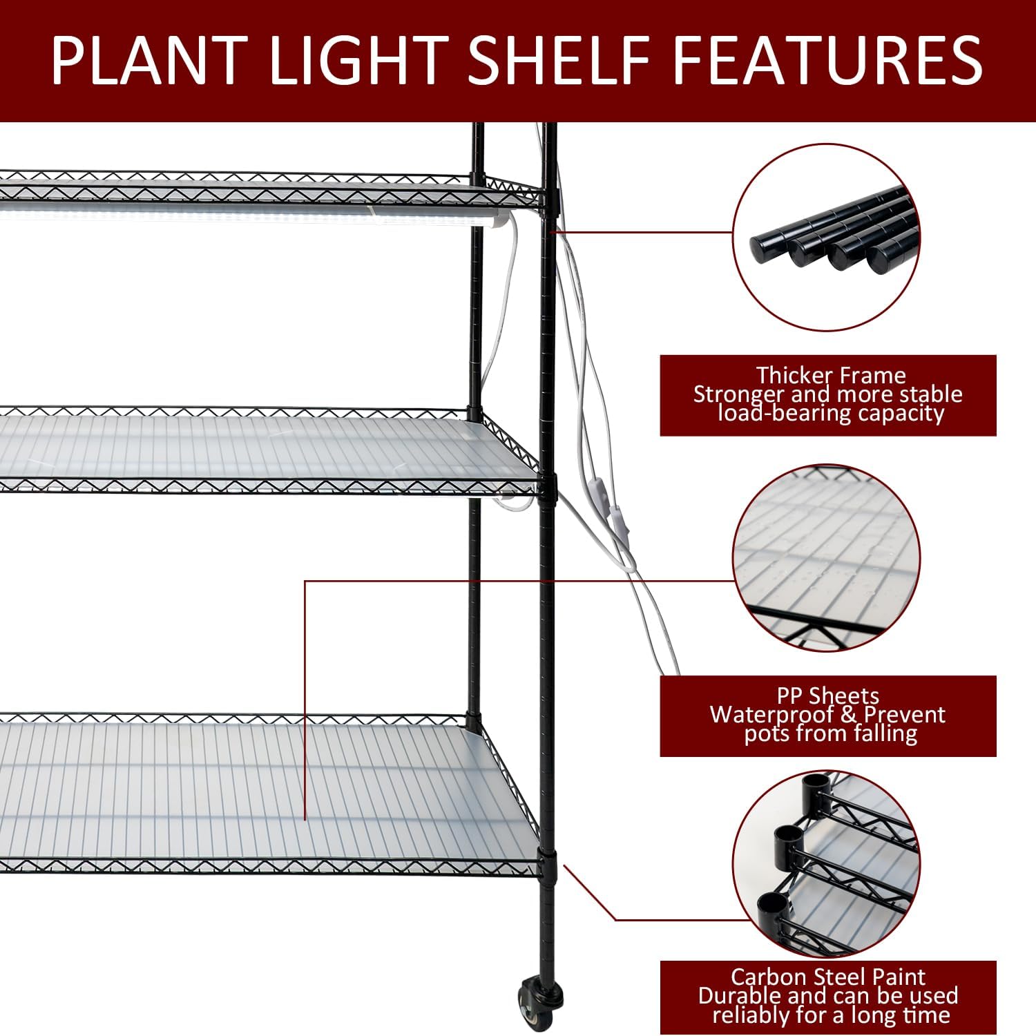 4-Tier Portable Metal Plant Stand with Wheels