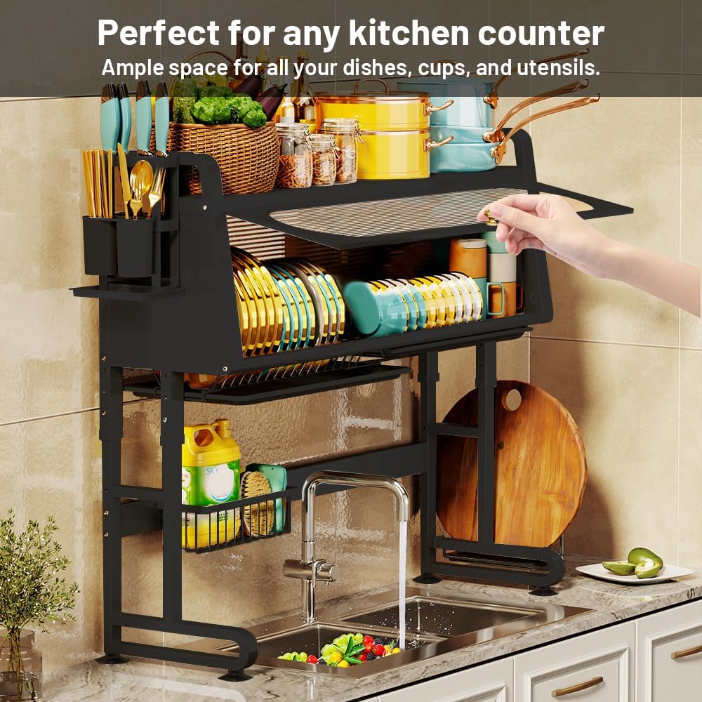 3 Tier Large Capacity Dish Rack with Utensil Holder