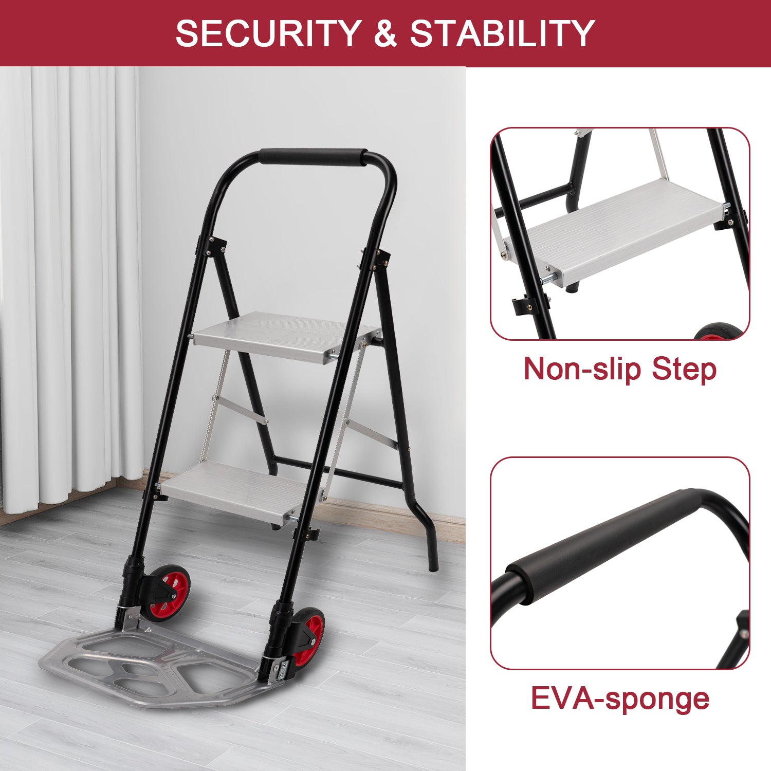 2 in 1 Aluminum Hand Truck Dolly and 2 Step Ladder