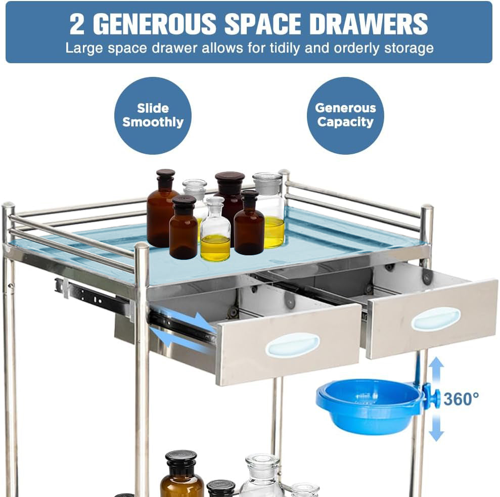 2-Tier Stainless Steel Lab Serving Cart