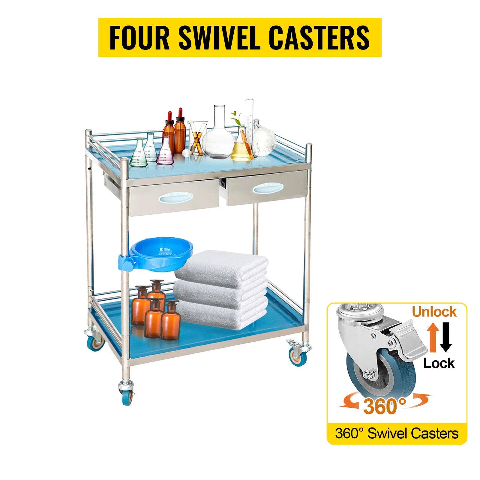 2-Tier Stainless Steel Lab Serving Cart