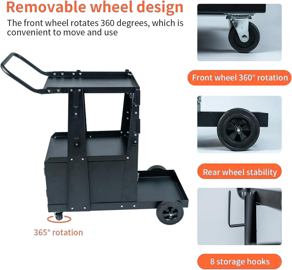 Heavy Duty 2-Tier Welding Cart with 360° Swivel Wheels